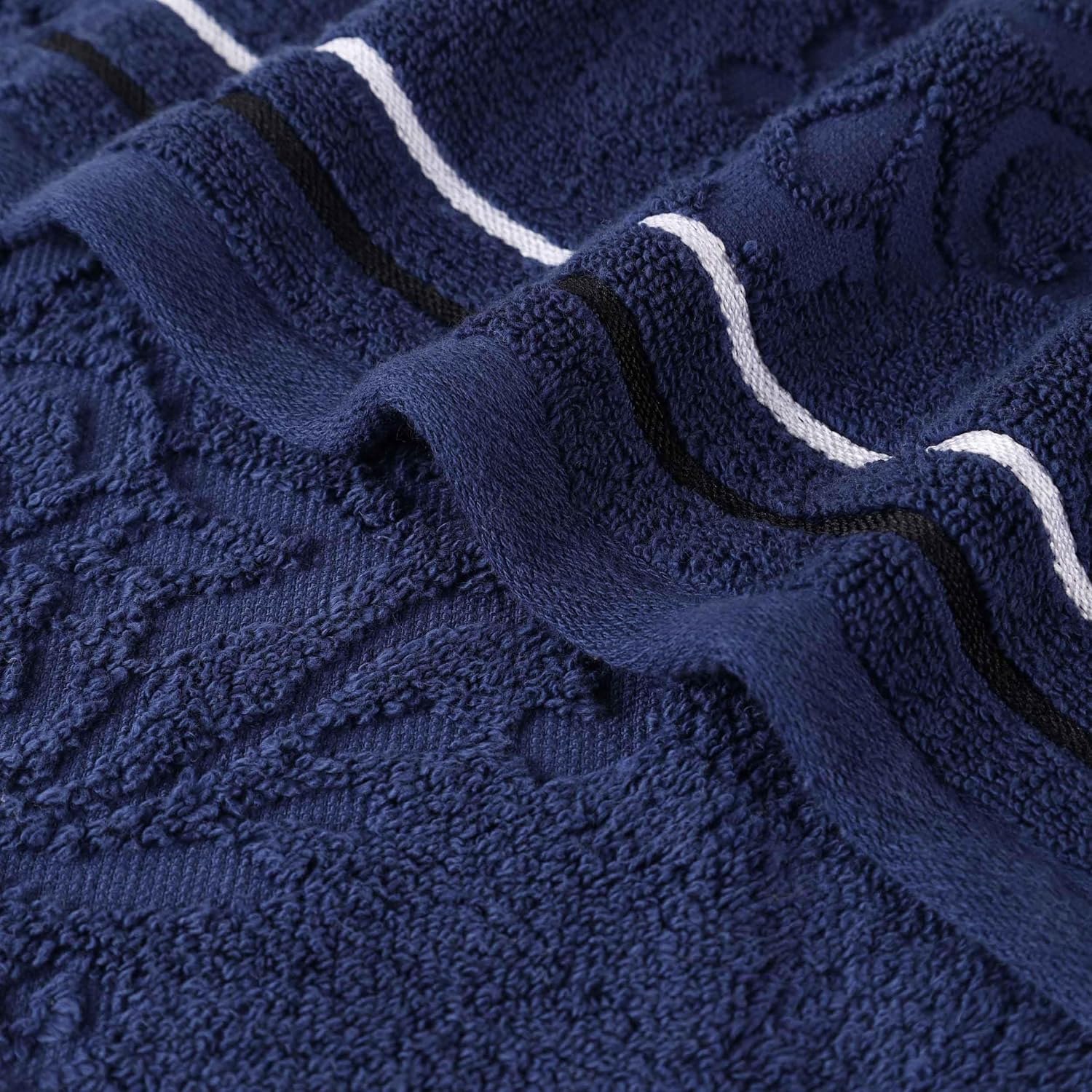 Superior Cotton 3 Piece Towel Set, Includes 1 Bath, 1 Hand, 1 Washcloth/Face Towel, Quick Dry, Home Essentials, Shower, Spa, Luxury Plush Soft Absorbent Towels, Zero Twist, Jacquard Floral, Navy Blue