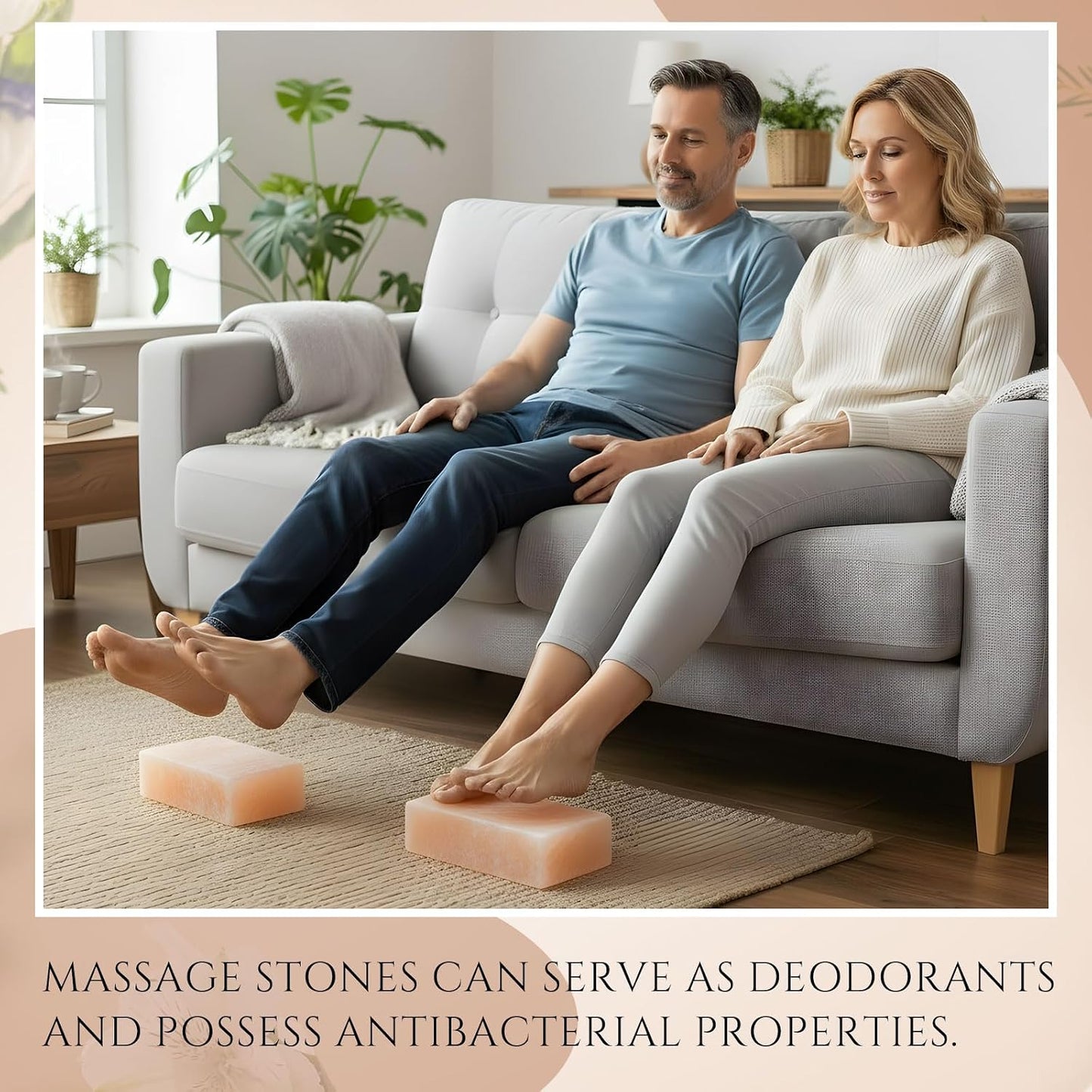 2 Pack Foot Bricks Hand Carved Rock, 4'' Width x 8'' Length x 2'' Depth Himalayan Rectangle Massage Salt Stone for Massotherapy Home Spa Relaxing Deodorant Salt and Sugar Scrubs