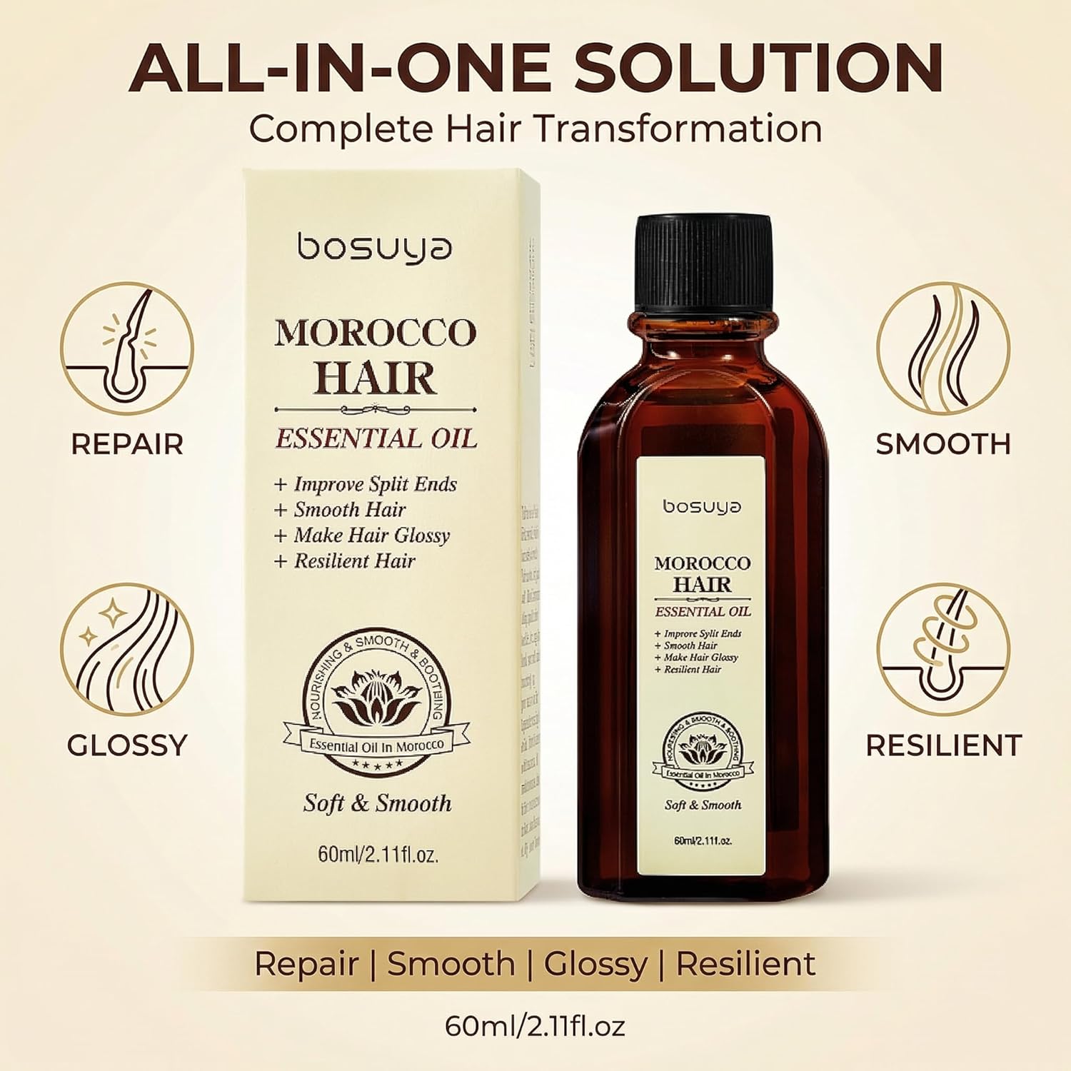 Moroccan Argan Hair Oil, Moroccan Oil Treatment for Hair, Lightweight Moroccan Hair Oil for Dry & Damaged Hair, Anti Frizz Shine, Heat Protection, 2 Pack 120ml