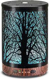 Essential Oil Diffuser 120ML Metal Aromatherapy Diffuser with Timer, Cool Mist Humidifier with Auto Shut-Off & 7 Color Lights for Home Office Spa (Tree)