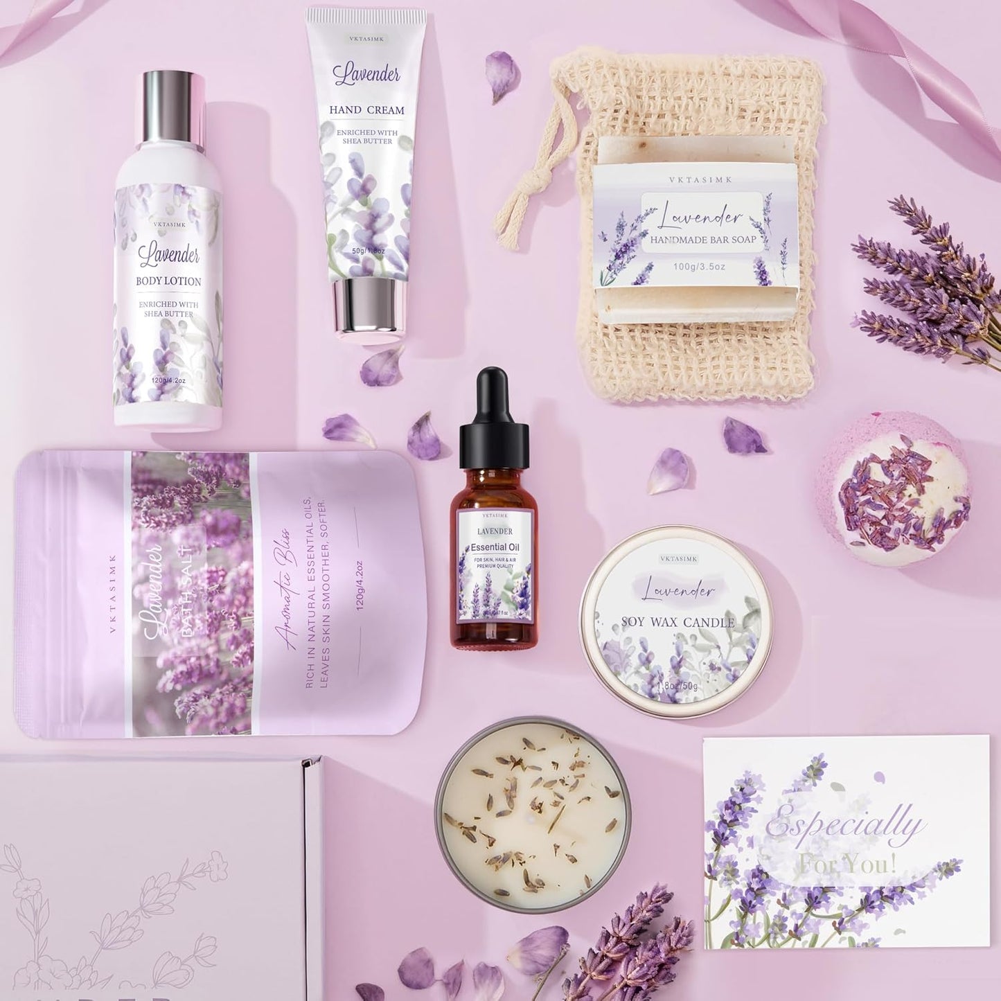Gifts for Women, Lavender Bath and Body Gift Basket Relaxing Spa Self Care Gift, Mothers Day Gifts Happy Birthday Gift Baskets, Thank You for Mom Her Sister Wife Girlfriend Teacher Friends Friendship