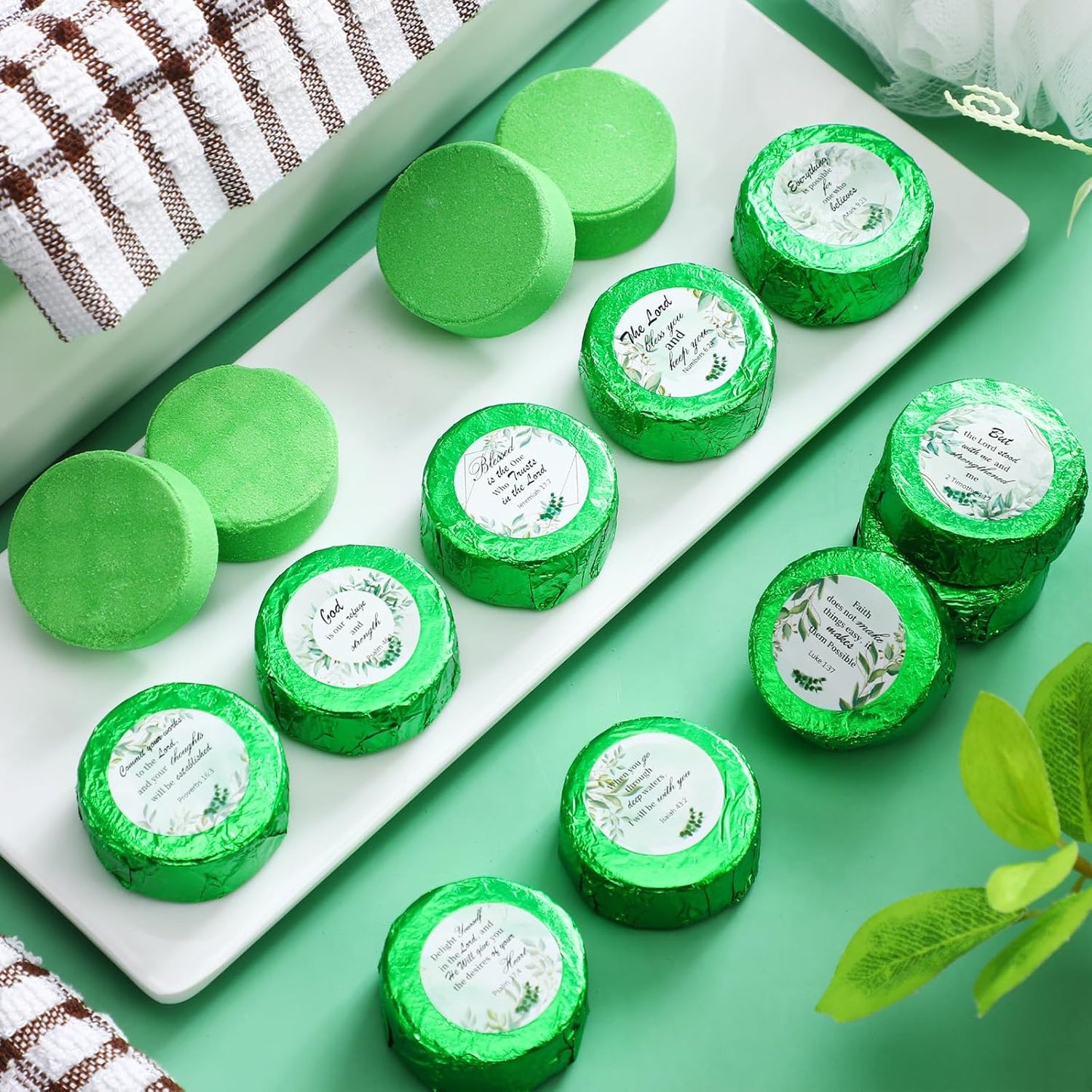 Siifert Shower Steamers Aromatherapy 50 Pack Bulk Eucalyptus Leaf Shower Steamer with Bible Verse Christian Gifts for Adults Her Mom Him Home Spa Gym Natural Essential Oil Self Care Relaxation
