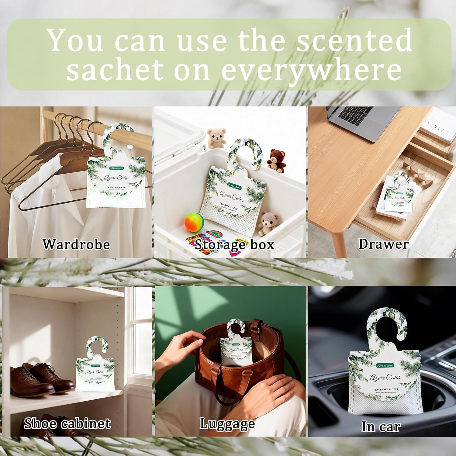 15 Packs Scented Sachets Bag for Drawers and Closets, Home Fragrance Sachet, Long-Lasting Hanging Closet Deodorizer Smell Goods for House (Azure Cedar)