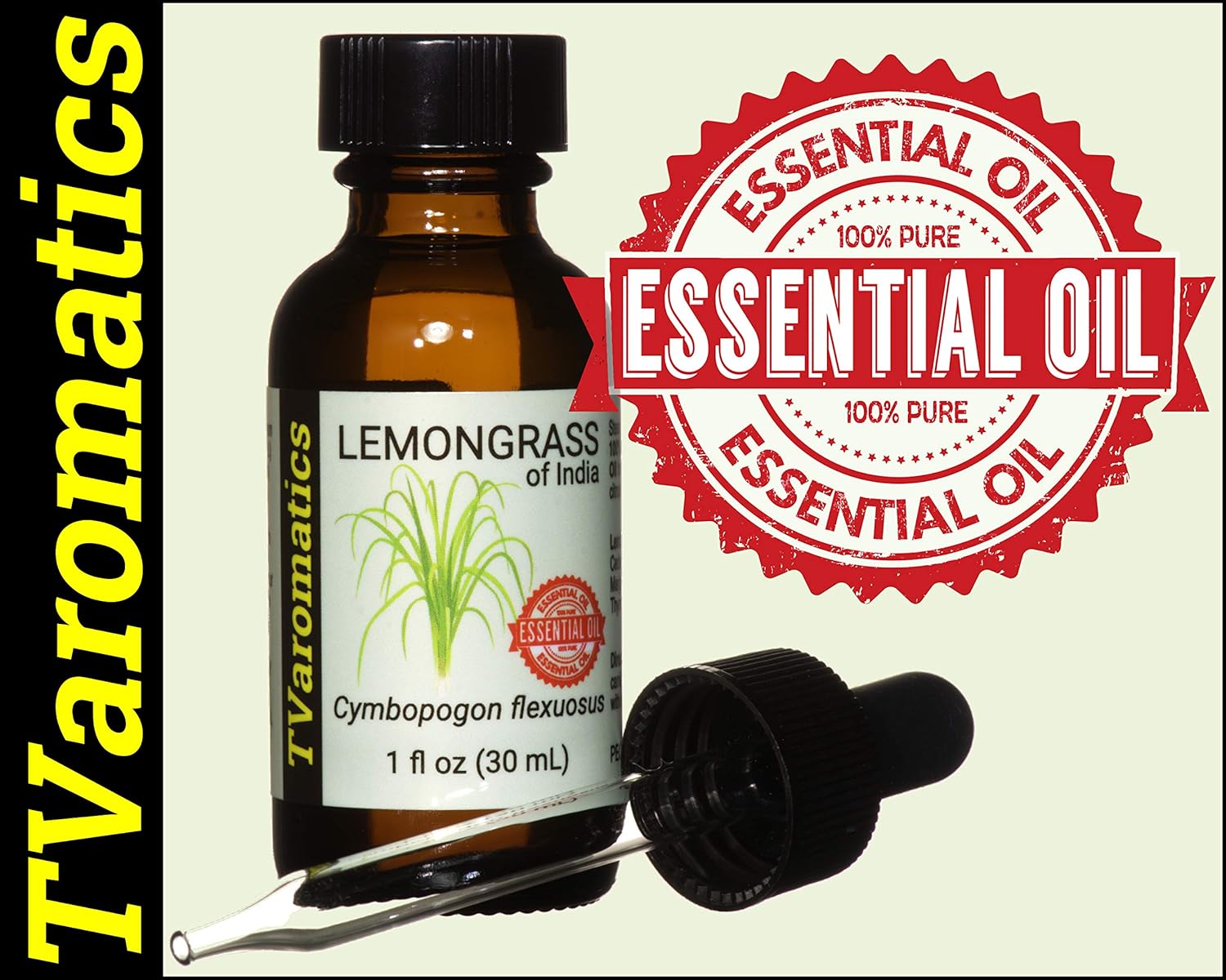 TVaromatics Lemongrass of India 100% Pure Essential Oil – 1 fl oz (30 mL) - Cymbopogon flexuosus