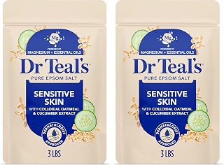 Dr Teal's Epsom Salt Magnesium Soak, Sensitive Skin with Colloidal Oatmeal & Cucumber Extract, 3 lbs (Pack of 2)
