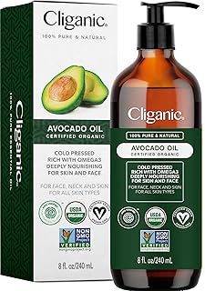 Cliganic Organic Avocado Oil, 100% Pure (8oz) - for Skin & Hair, Nourishing Carrier Oil for Face & Body