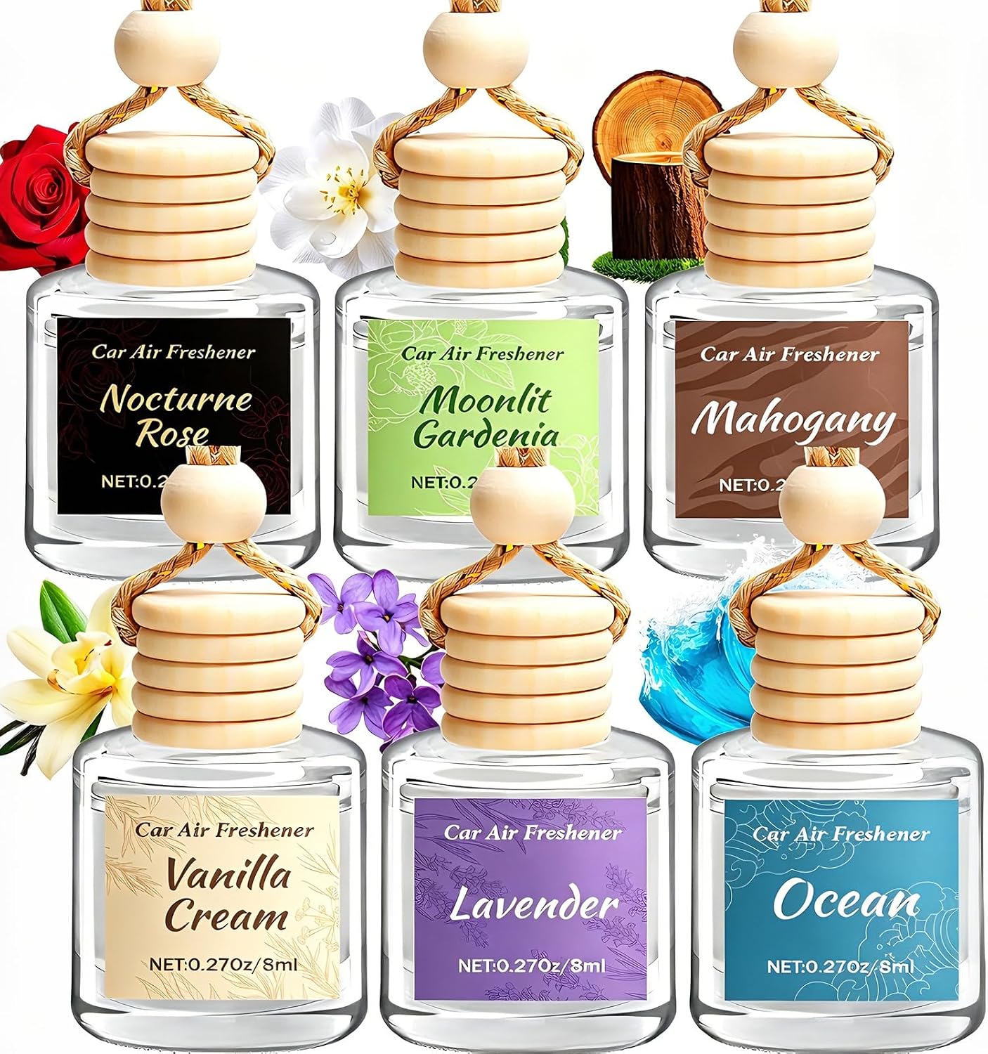 6 Pack Car Air Freshener - Mothers Day Gift for Her, Hanging Air Freshener Essential Oil Diffuser, Romantic Car Scents Cute Auto Decor Birthday Gifts for Women/Men