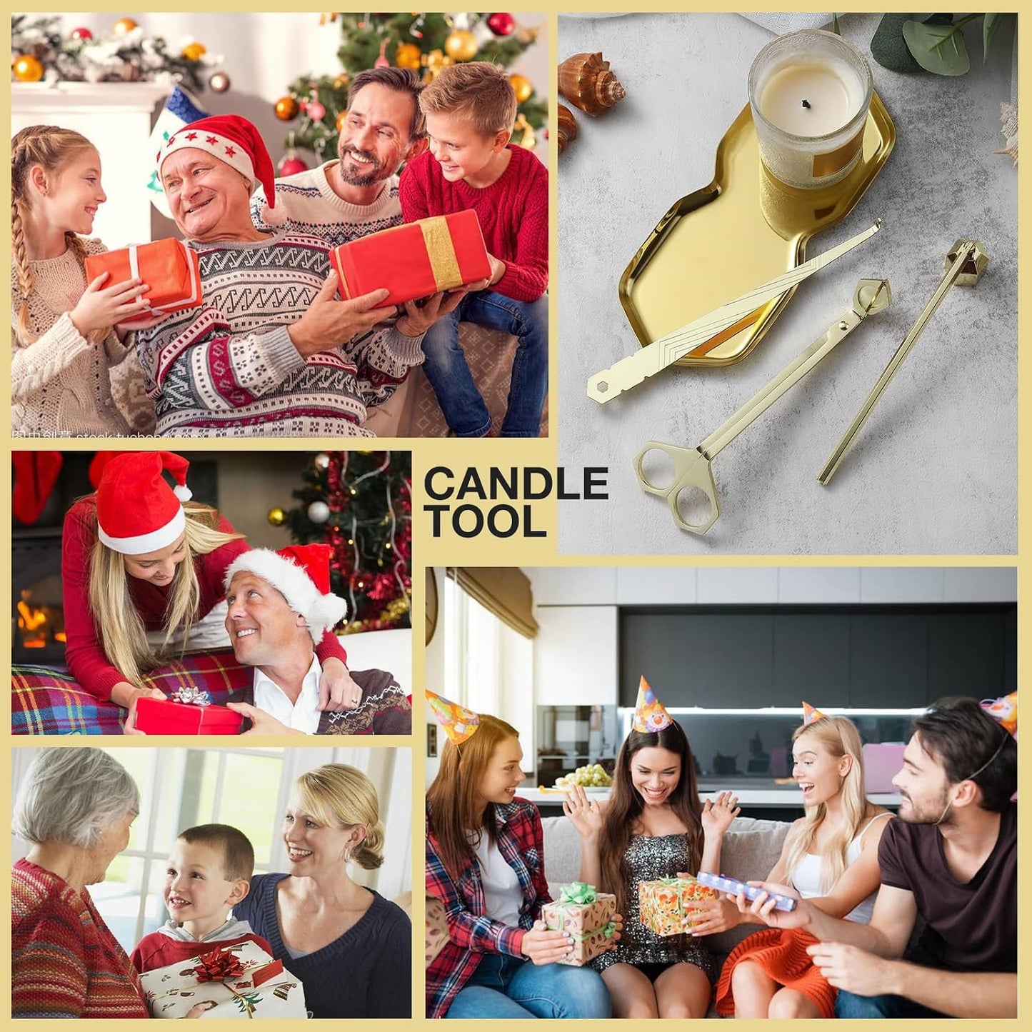 PATOISE 4 in 1 Candle Accessory Set, Wick Trimmer, Candle Snuffer, Wick Scoop,Storage Tray,Perfect for Candle Lovers(Gold)