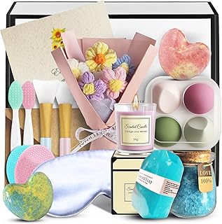 18PCS Spa Gift Set for Women – Self Care Package with Bath Bombs, Face Scrubbers, Makeup Sponges & Eye Mask – Get Well Soon Gift for Mom, Sister, Best Friend