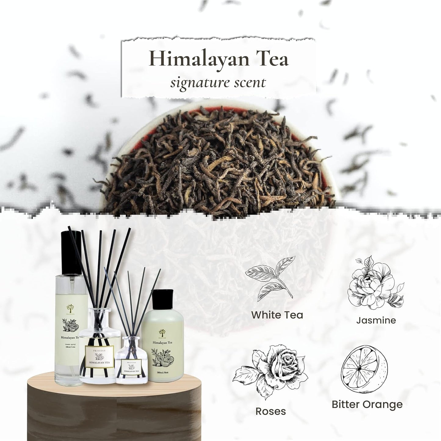 PRISTINE Himalayan Tea/Westin Hotel Inspired Scent Diffuser Refill with Free Reed Stick | Fresh Bergamot/White Tea Room Fragrance Reed Diffusers, Oil & Room Diffusers with Reed | Home Fragrance