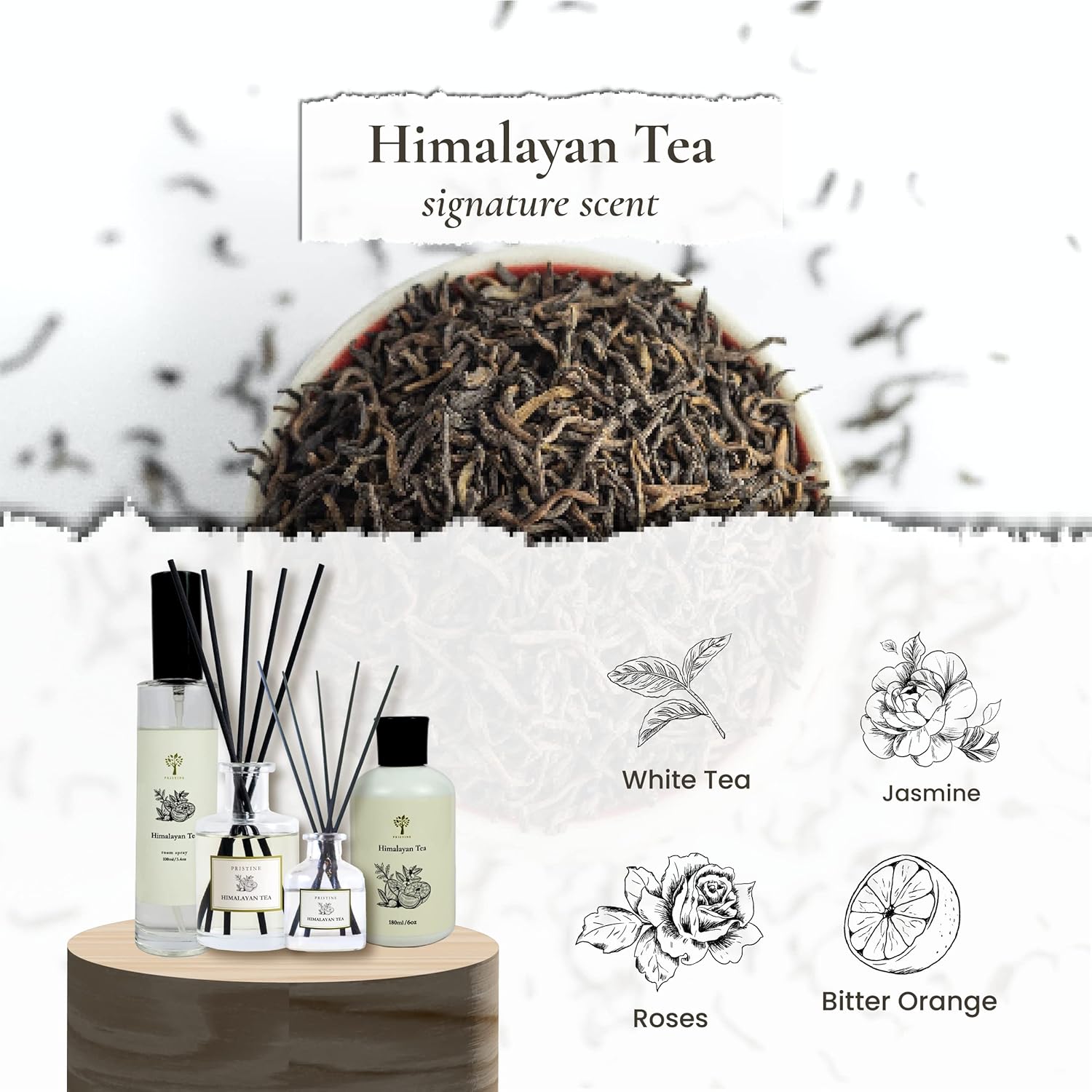 PRISTINE Himalayan Tea/Westin Hotel Inspired Scent Diffuser Refill with Free Reed Stick | Fresh Bergamot/White Tea Room Fragrance Reed Diffusers, Oil & Room Diffusers with Reed | Home Fragrance
