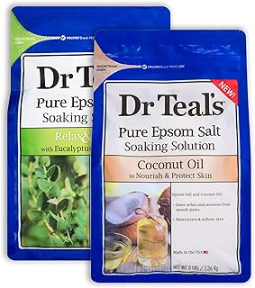 Dr Teal's Epsom Salt Bath Variety Gift Set (2 Pack, 3lb Ea) - Relax & Relief Eucalyptus & Spearmint, Nourish & Protect Coconut - Essential Oils & Pure Epsom Salt