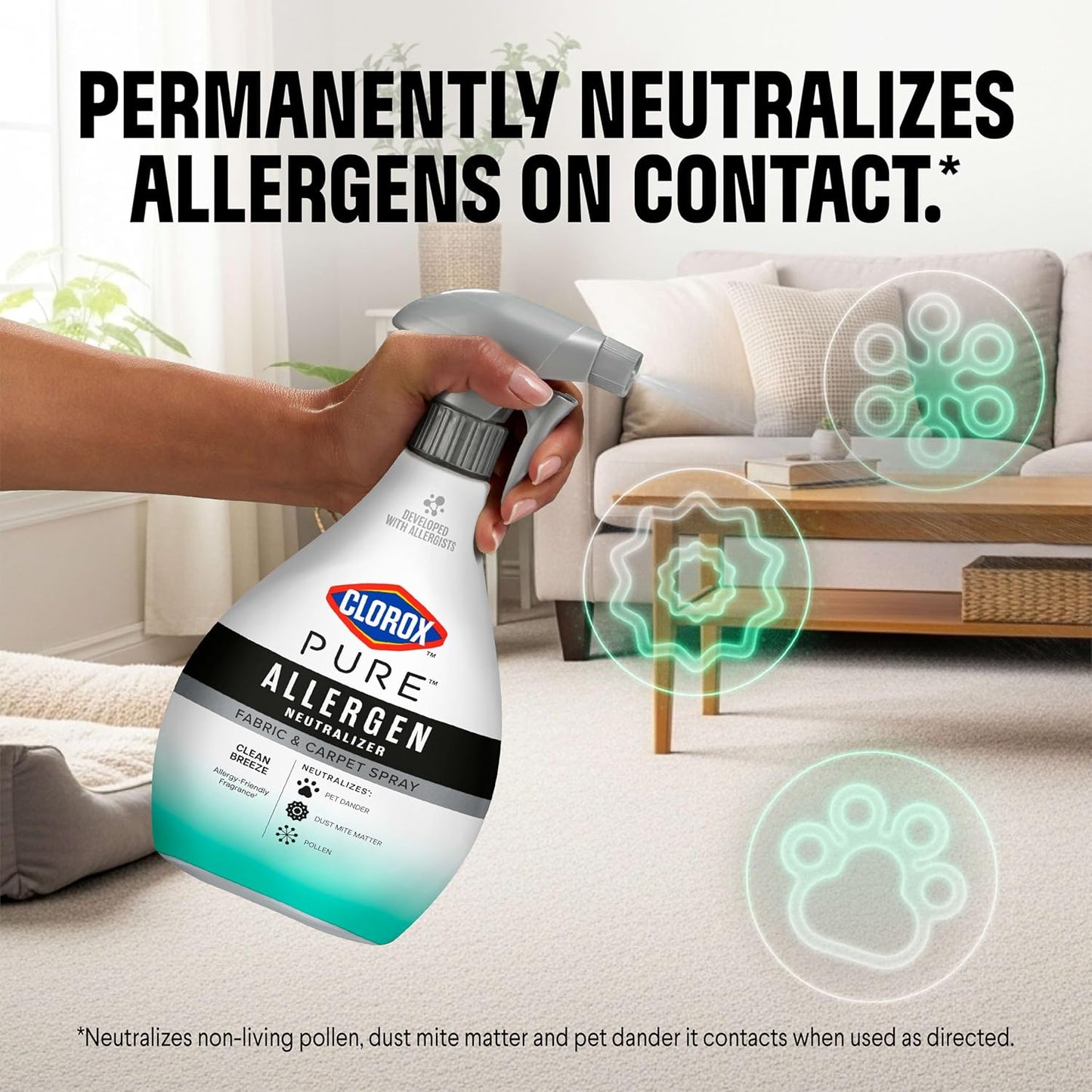 Clorox PURE Allergen Neutralizer Fabric and Carpet Spray, Clean Breeze, 26 Fluid Ounces