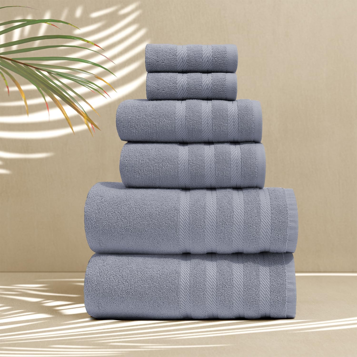 Hearth & Harbor Bath Towels for Bathroom - 100% Ring Spun Cotton Luxury Bathroom Towels - Soft & Highly Absorbent Bath Towels Set, 6 Piece Set, Stone Blue