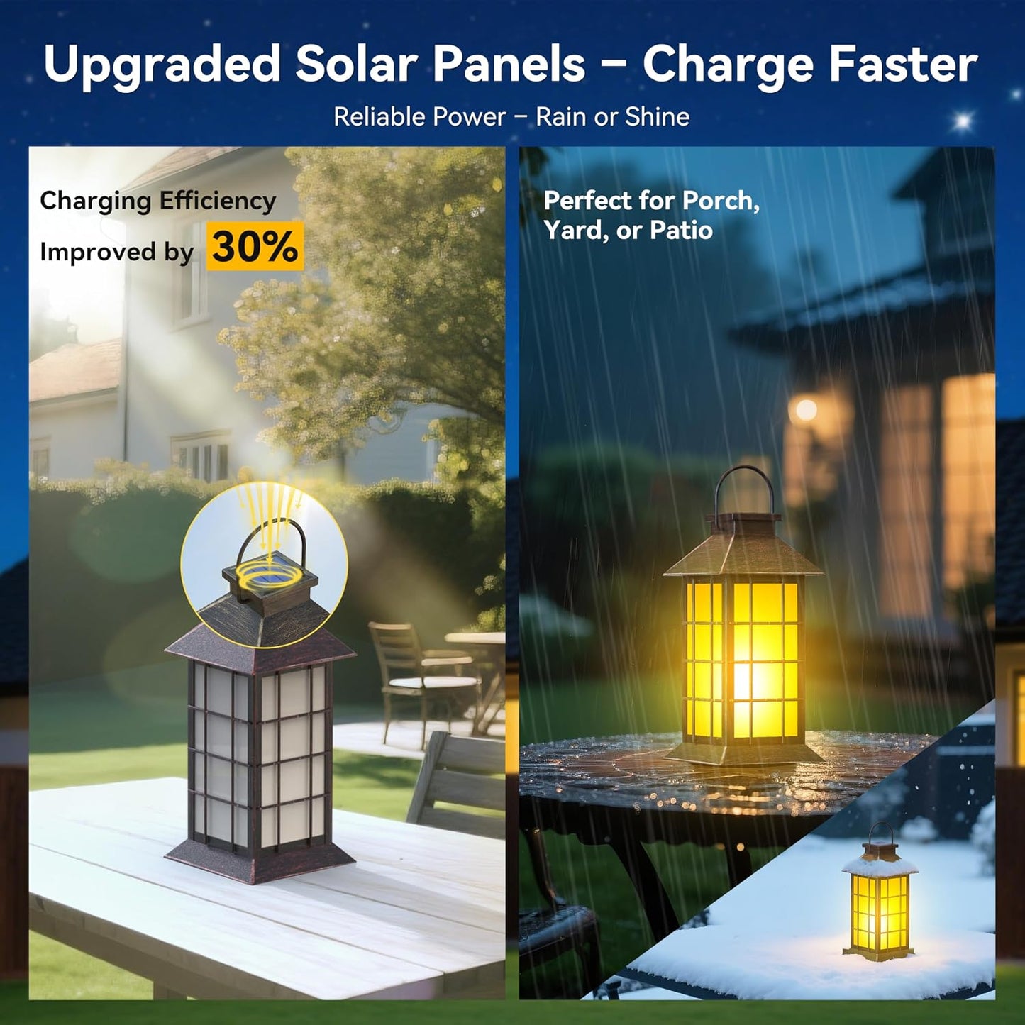 2 Pack 13" Copper Solar Lantern with Flickering Flame Candle | Outdoor Waterproof Hanging Solar Lanterns, Metal & Glass Lights for Garden Decoration, Rustic Gifts for Mom