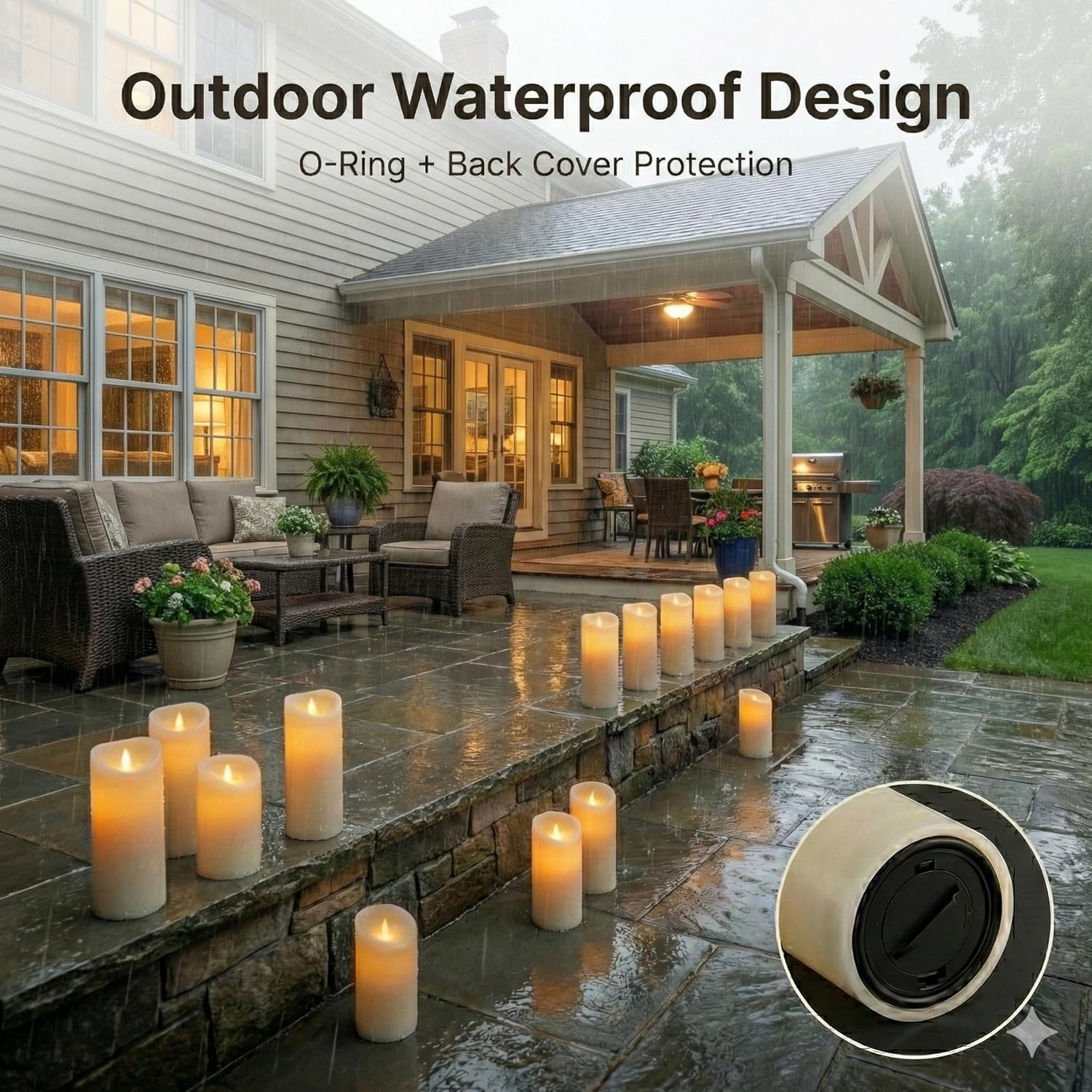 Waterproof Flameless Candles, 12 PC Battery Operated LED Pillar Candles with 2 Remote Controls & Timer, Flickering Indoor Outdoor Candles for Wedding, Patio, Easter, Bathroom, Home Decor, 4''5''6''