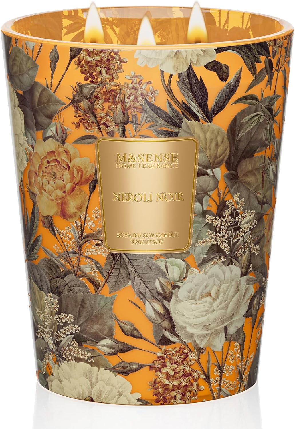 M&SENSE Neroli Noir Soy Large Candles, 3-Wick 35oz 150H Long Lasting, Aromatherapy Candle for Stress Relief Refresh Housewarming Gifts
