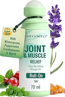 Joint & Muscle Roll-On Oil –70ml - 100% Natural Essential Oil Blend with Wintergreen, Peppermint, Frankincense, Myrrh, Clove & Lavender – Portable 2.37 oz Travel Size