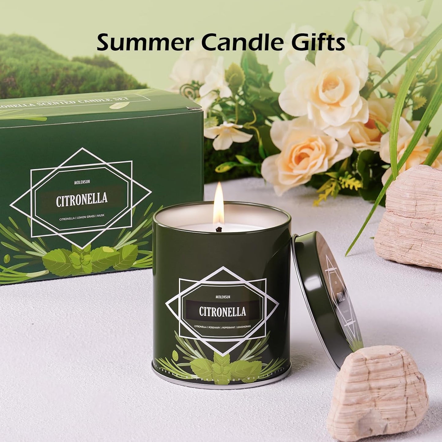 Citronella Candles Outdoor 2-Pack, Total 18oz Citronella Candles for Outside Patio, Camping & Garden, Summer Gifts for Indoor Home Scented, 50-Hour Burn Time, 9 Ounce Each