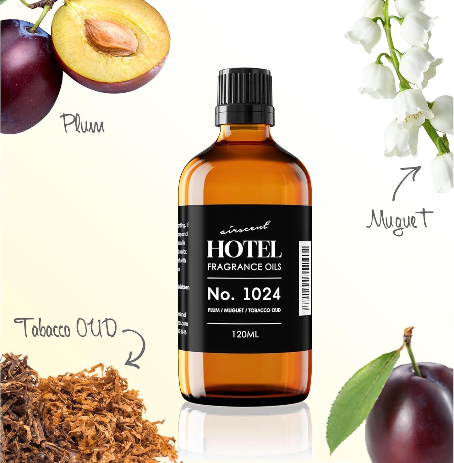 AirScent Hotel Diffuser Oil No. 1024 Inspired by JW M Hotel - Plum Muguet Tobacco Oud - Hotel Scent Dupe - Premium Fragrance Oil for Ultrasonic and Waterless Diffusers and Crafting - 10 ml, 0.34 fl oz