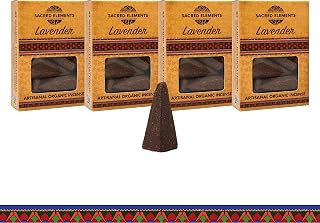 Sacred Elements Organic Incense Cones – Lavender Scent (Pack of 4) | Natural Aromatherapy for Relaxation & Sleep | Handcrafted, Low Smoke, Long-Lasting Fragrance for Bedroom & Home