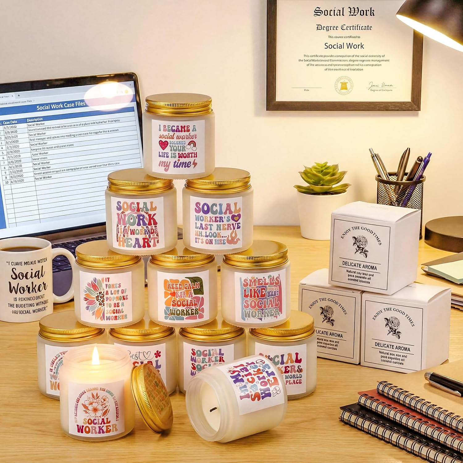 Lounsweer 12 Pack Social Worker Gifts Scented Candle Set, Social Worker Appreciation & Graduation Gifts for MSW Grad, Lsw & Lmsw, MSW Lcsw Gift, 12 Designs