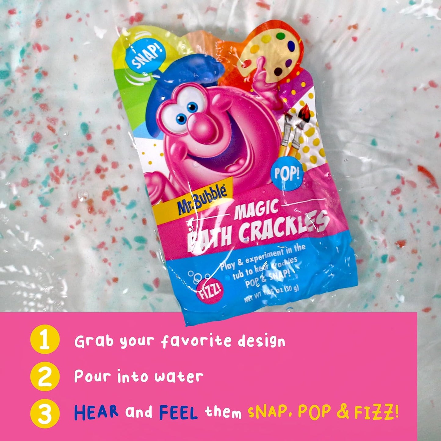 Mr. Bubble Magic Bath Crackles, Fun to add to Bubble Bath to Make Bath Time Exciting for Kids with Colorful Pops and Fizzy Snaps, 1 oz Packet, Pack of 12