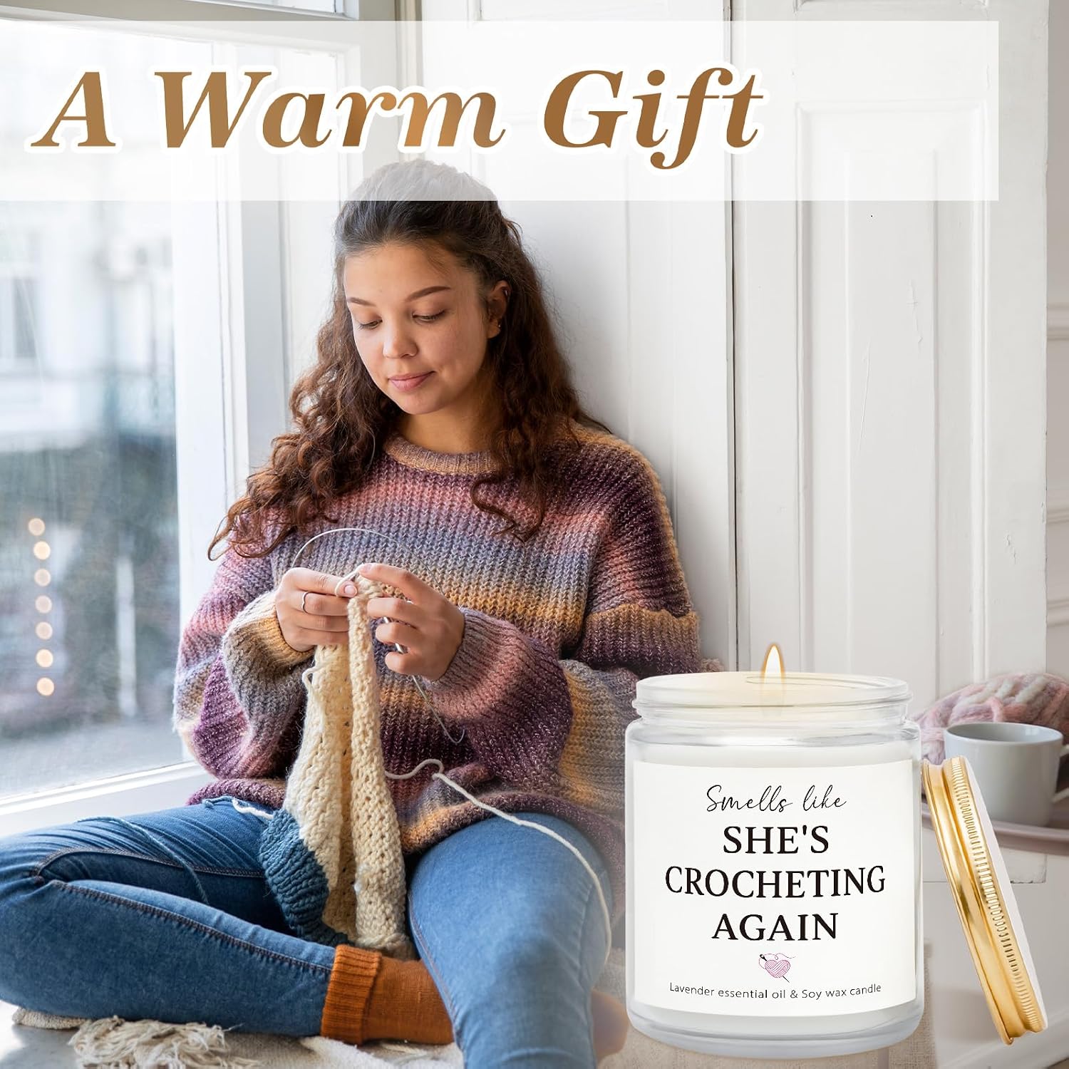 Funny Crochet Gifts, Gifts for Crocheters, Knitters - Lavender Scented Candles, Crochet Stuff for Crocheting Lovers Yarn Lovers Crafters, Mothers Day Birthday Crocheting Gift for Mom Friend Grandma