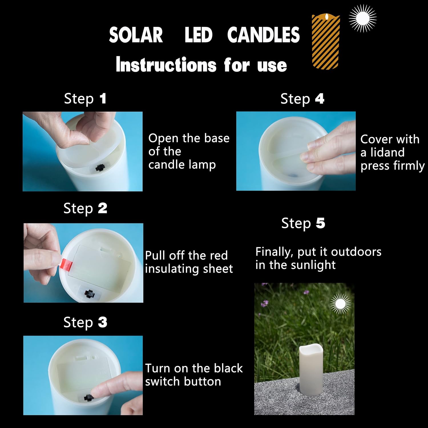 Solar Candles Outdoor Waterproof, 3" x 6" Ivory White Flameless Candles, Dusk to Dawn Light Sensor, LED Rechargeable Pillar Solar Candles for Outdoor Lanterns, Patio Decor