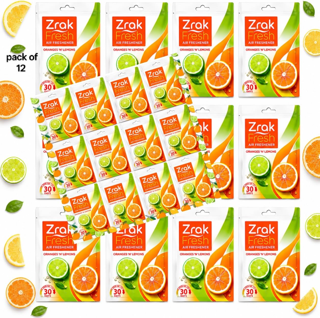 Air Freshener| Hanging Scented Sachets| for Home|Car|Shoe Area Odour Removal| Gym Bags|Drawer|Wardrobe Closet| pet Area Odour Oranges n Lemons Closet Scented Fresh Value Pack of 12 (Each10g