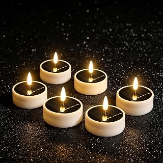 6PCS Solar Tea Lights Outdoor Waterproof, Rechargeable Reusable Flameless Flickering Solar LED Candles, Smart Dusk to Dawn Lighting for Camping, Garden Decor, Patio, Christmas Lanterns, Home Decor