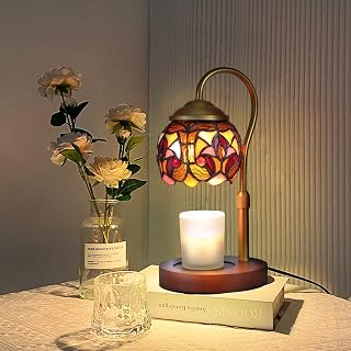 Baroque Tiffany Style Candle Warmer Lamp with 2 Bulbs - Handcrafted Stained Glass, Height-Adjustable, Timer & 4 Dimmer Levels, No Assembly Required, Fits Jars up to 5"