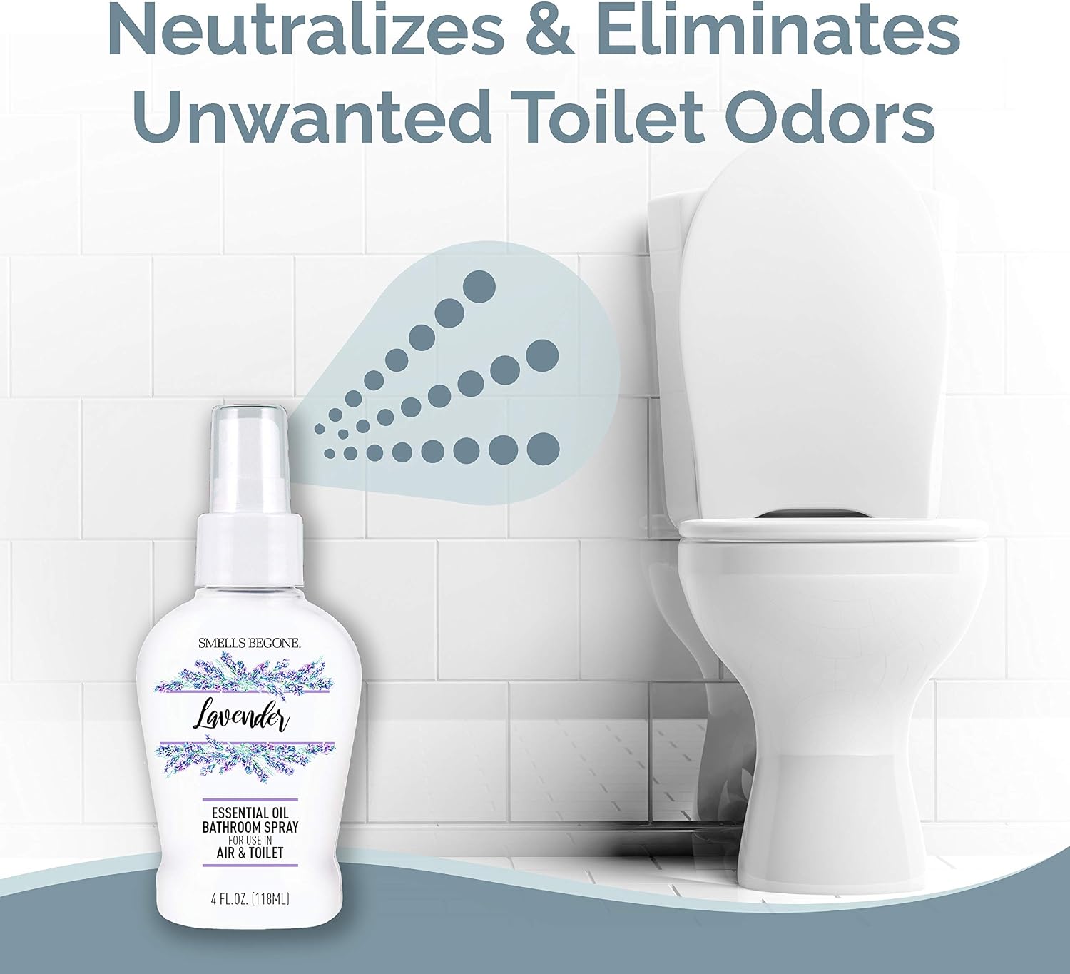 SMELLS BEGONE 4 oz Essential Oil Bathroom Spray - Instantly Eliminate Toilet & Bathroom Odors - Air Freshener Made with Essential Oils (Lavender)