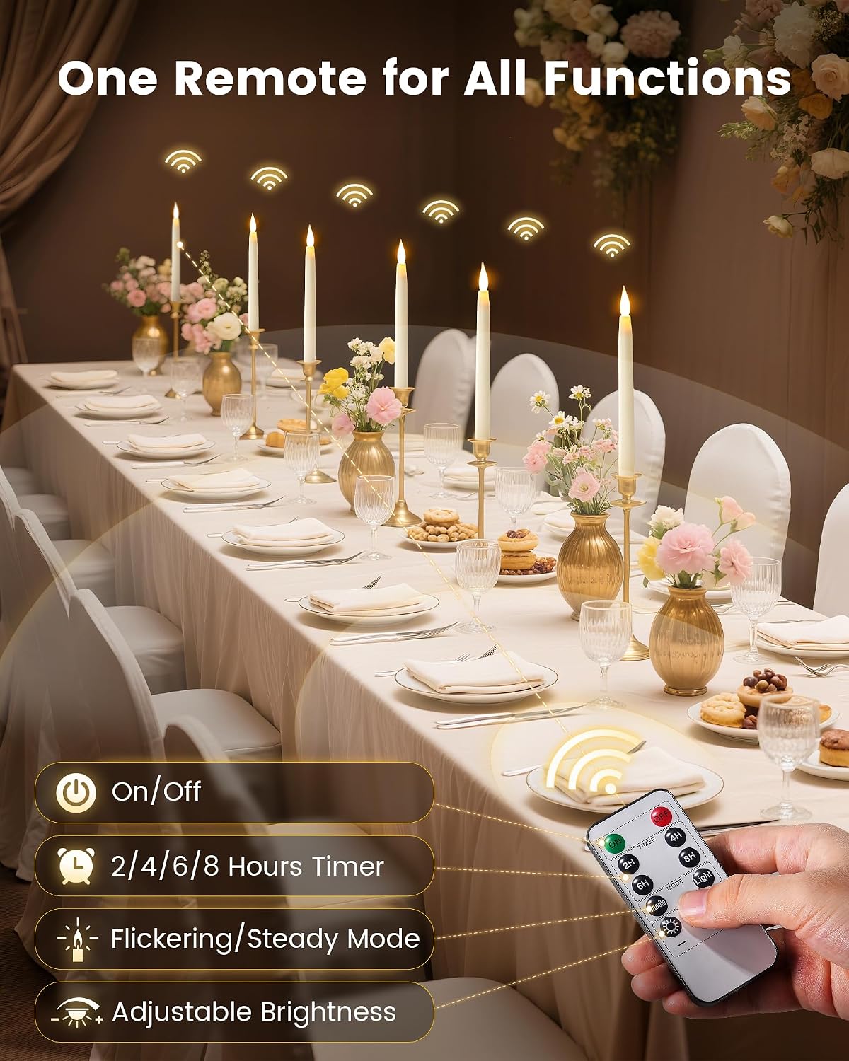 Flameless Taper Candles with Remote, 10.5" x 0.78" Battery Operated Plastic LED Candlesticks, 3000K Warm White, 3D Flickering Flame for Wedding, Christmas, Halloween Decor, 6 Pack, Ivory