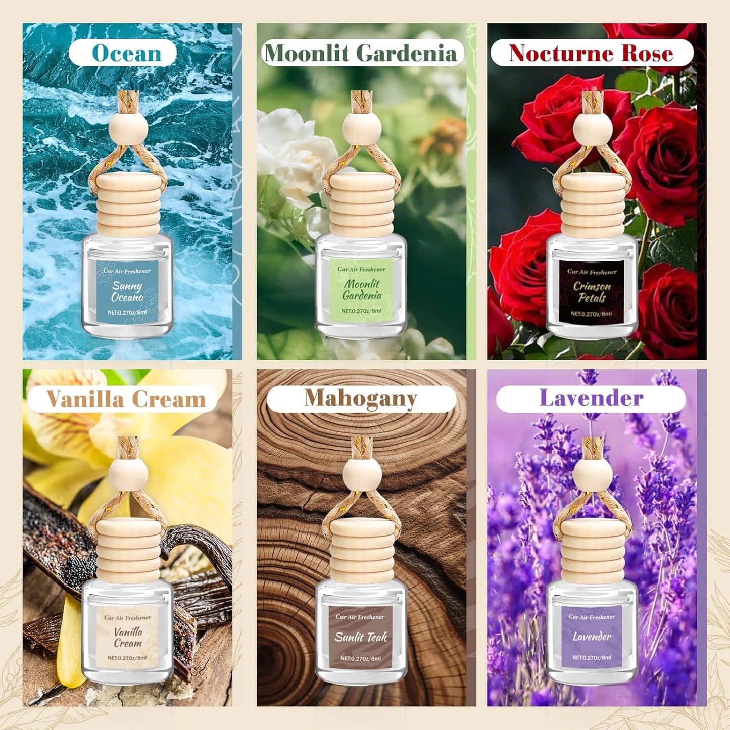 6 Pack Car Air Freshener - Mothers Day Gift for Her, Hanging Air Freshener Essential Oil Diffuser, Romantic Car Scents Cute Auto Decor Birthday Gifts for Women/Men