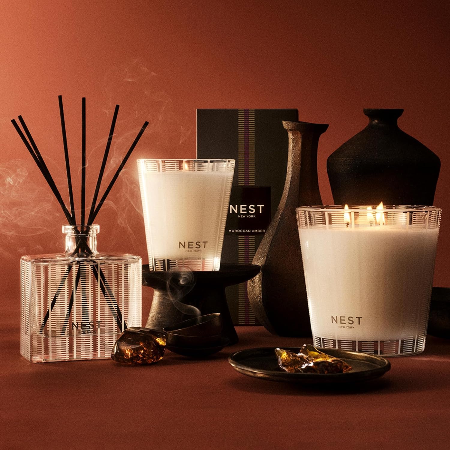 NEST New York Reed Diffuser Liquid Refill Bundle, Moroccan Amber - Includes Three 5.9 fl oz Refill Bottles