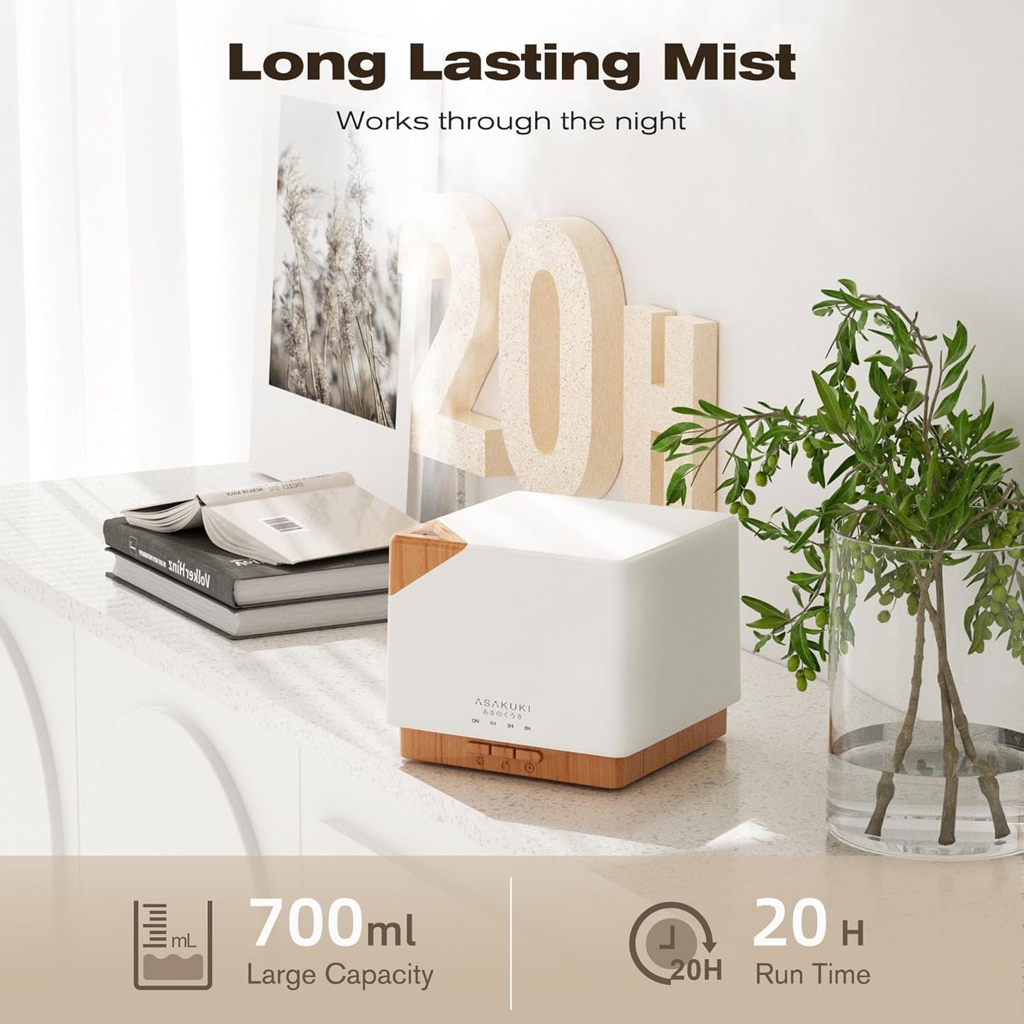 ASAKUKI Essential Oil Diffuser for Home, Large 700 ml Humidifier with Automatic Shut-Off, Scent Aromatherapy Diffuser with 7 LED Lights for Living Room, Kitchen, Bedroom, Hotel - Yellow