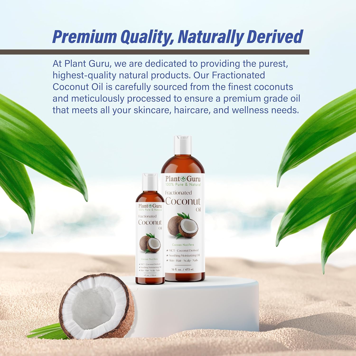 Plant Guru Fractionated Coconut Oil 32 fl. oz 100% Pure MCT Natural Carrier - Skin, Face, Body, Massage and Hair Growth Moisturizer, Great for Diluting Aromatherapy Essential Oils