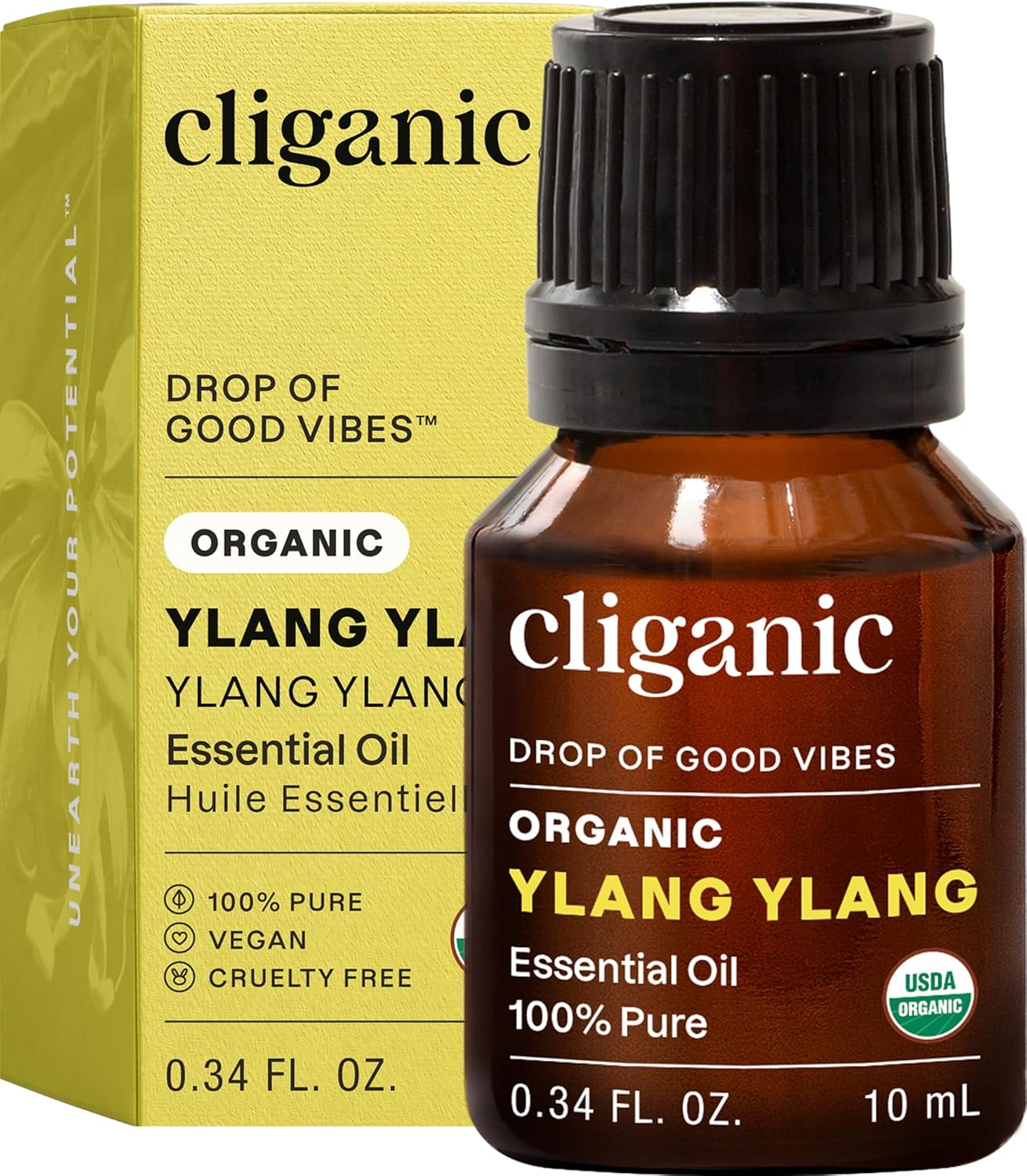 Cliganic Organic Ylang Ylang Essential Oil, 100% Pure Natural for Aromatherapy | Non-GMO Verified