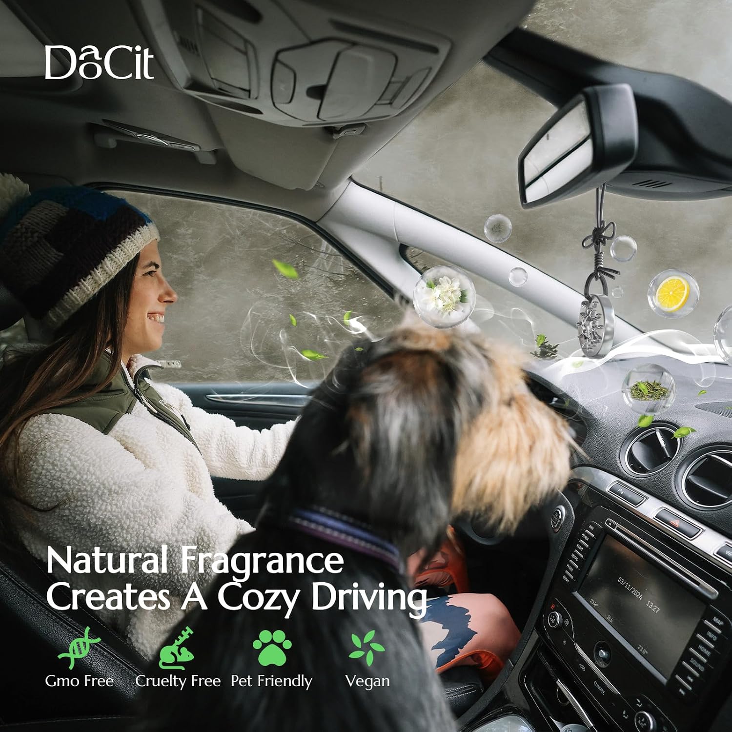 Car Air Freshener Hanging Essential Oil Diffuser with Bead Release Design, 40+ Days Long Lasting Scent for Men & Women, 7 Original + 14 Refills for Car/Home/Office, White Tea Fragrance