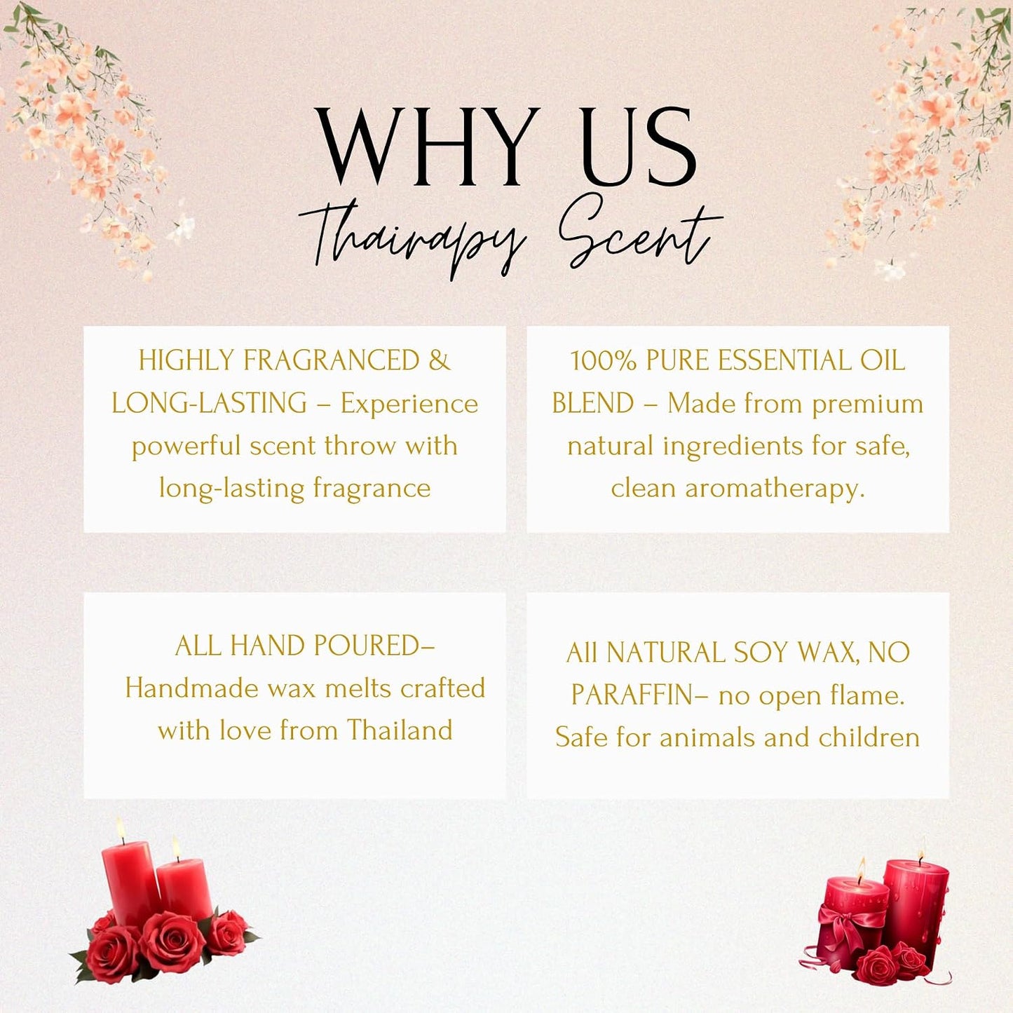 (Hand Poured in Thailand) Thairapy Scents Wax Melts, Premium Scented Natural,7.5oz (18-Cubes) Includes: Lotus Morning, Jasmine Breeze, Mountain Sandalwood (Siam Land of Smiles Collection)