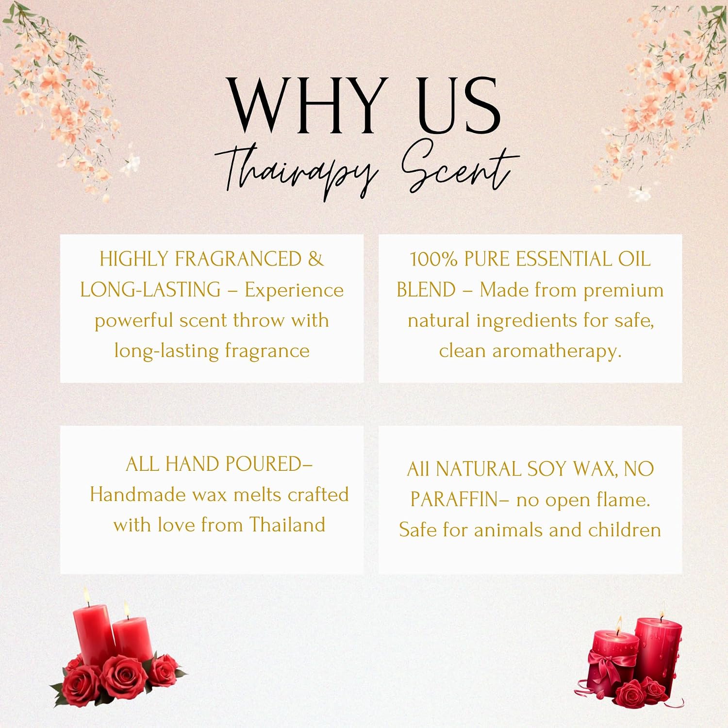 (Hand Poured in Thailand) Thairapy Scents Wax Melts, Premium Scented Natural,7.5oz (18-Cubes) Includes: Lotus Morning, Jasmine Breeze, Mountain Sandalwood (Siam Land of Smiles Collection)