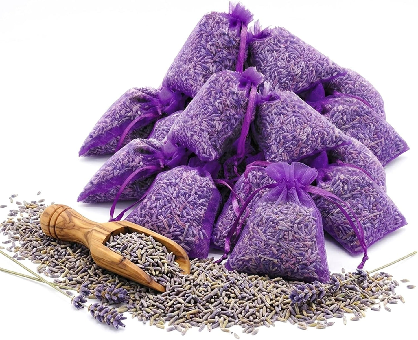 OLILLY - Premium Lavender Sachets from Provence France – 12 Natural Dried Lavender Bags – Luxury Linen & Closet Freshener – Long Lasting Lavender Fragrance – Elegant Organza Sachets
