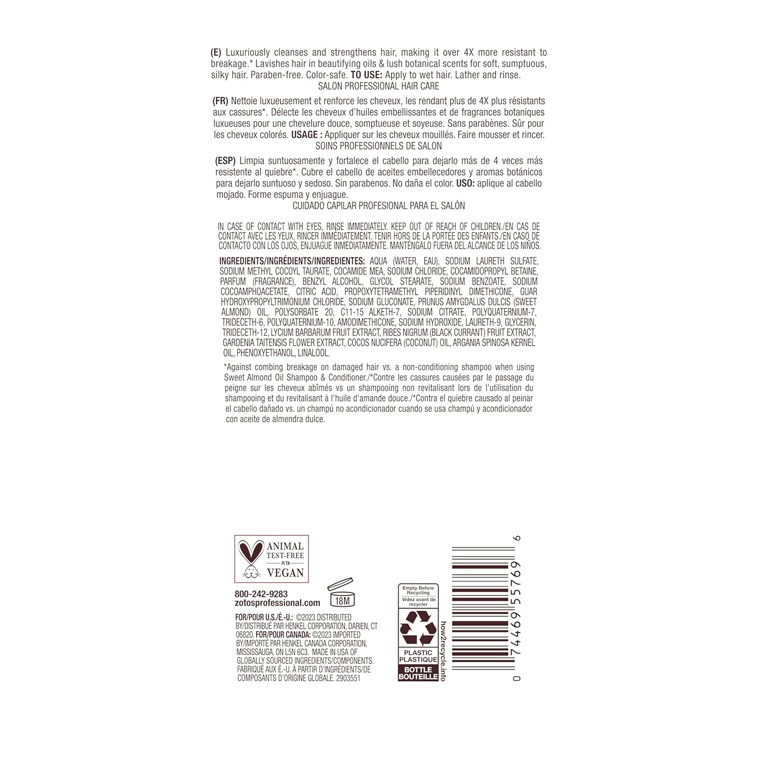 Bain de Terre Sweet Almond Oil Long & Healthy Shampoo, Strength & Protection for Weak, Damaged Hair, with Argan & Monoi Oils, Paraben-Free, Color-Safe, Vegan