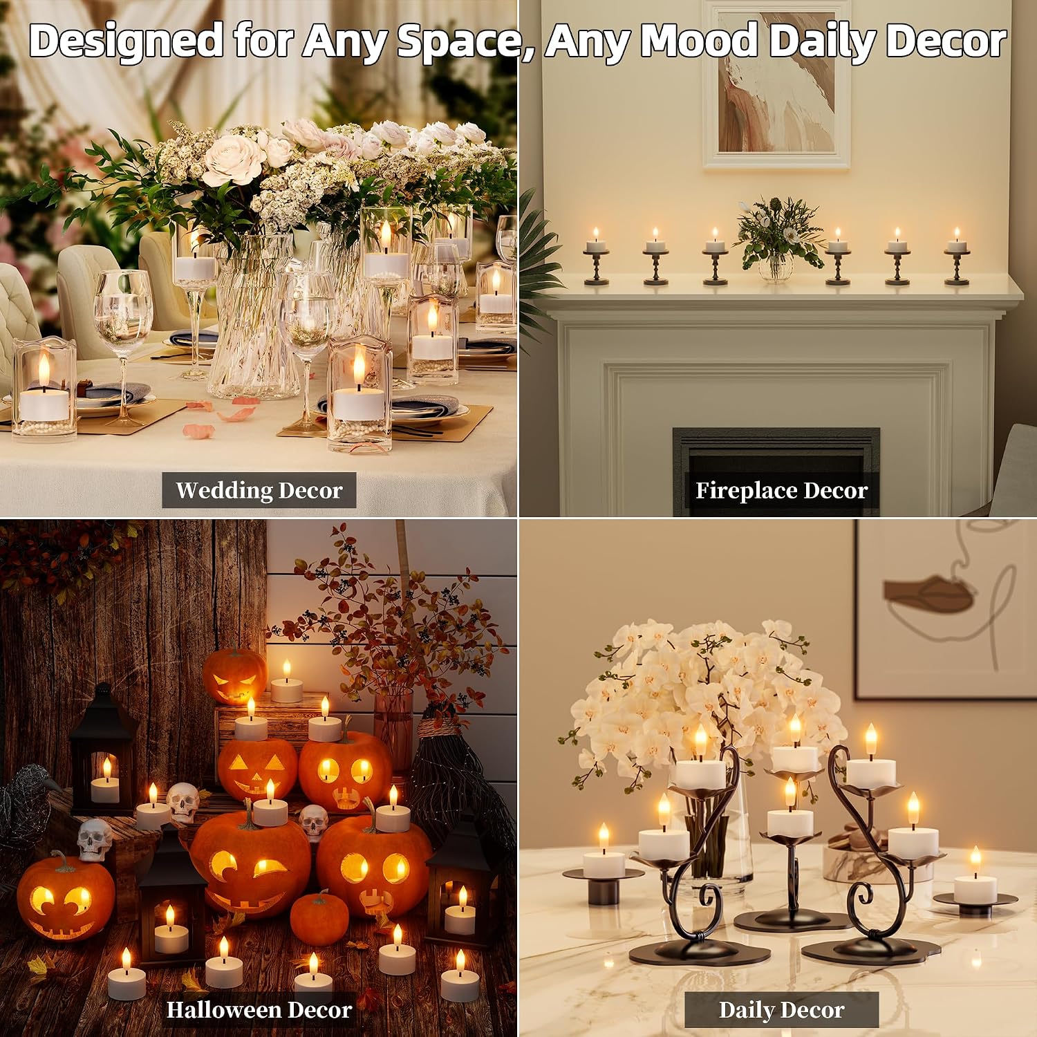 Rechargeable Flameless Tea Lights Candles with Charging Station 6Pcs Battery Tea Lights Candles with Remote & Timer LED Tealight Flickering Realistic for Home Christmas Wedding Decor - White