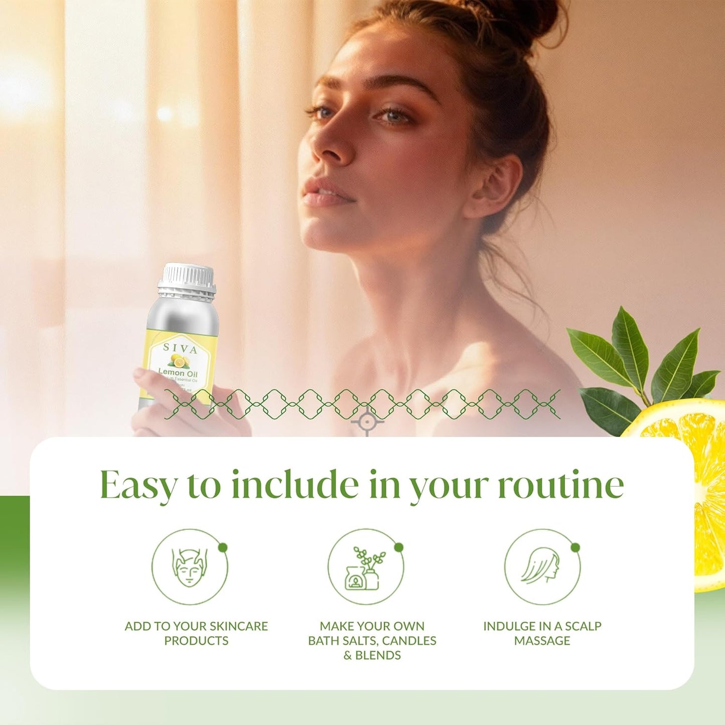 Siva Lemon Essential Oil - 16 Fl Oz – 100% Natural Lemon Oil - for Diffuser, Face, Skin Care, Aromatherapy, Hair Care, Scalp and Body Massage