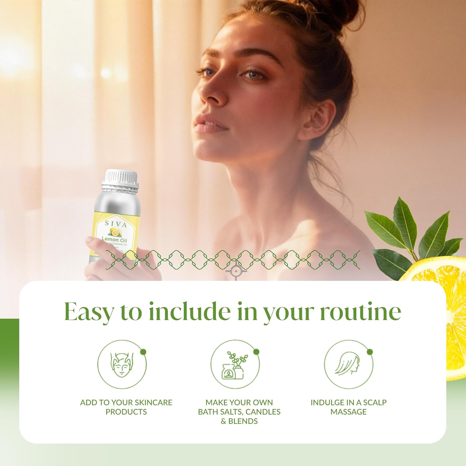 Siva Lemon Essential Oil - 16 Fl Oz – 100% Natural Lemon Oil - for Diffuser, Face, Skin Care, Aromatherapy, Hair Care, Scalp and Body Massage