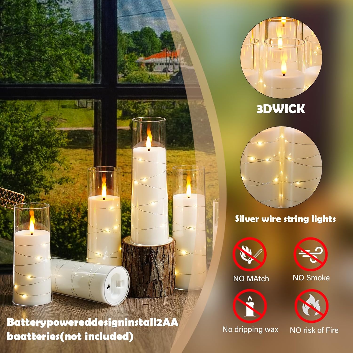 Sasigeiaa Flameless Candles with Embedded Star String - Battery Operated LED Candles, with Remote,12 White Flickering Candles for Christmas, Weddings, Home Decor & Party,(D 2.3"×H 5" 6" 7")
