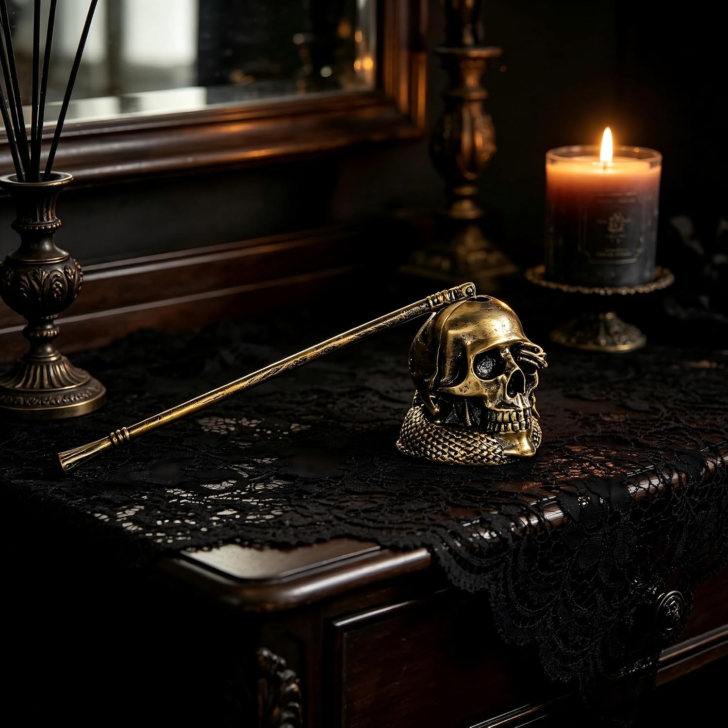 We Moment Candle Snuffer, Candle Snuffer Extinguisher with Long Handle,Retro Style Wick Flame Snuffer for Putting Out Candle Flame Safely,Skull Candle Snuffers Accessory for Candle Lovers