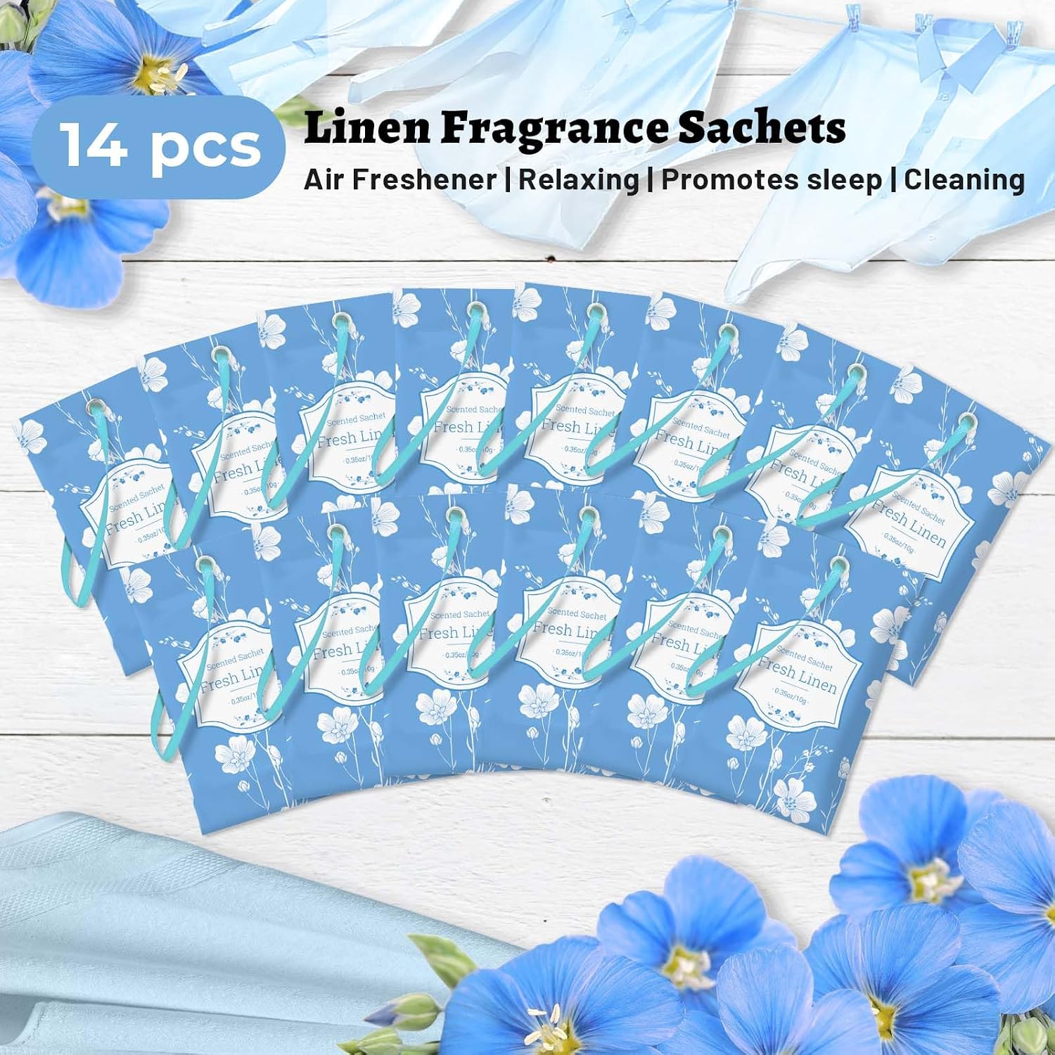 STRN Scented Sachets for Drawer and Closet, Linen Scented Long-Lasting Sachets, 14 Packs for Home Fragrance, Small Space Air Freshener for Wardrobes